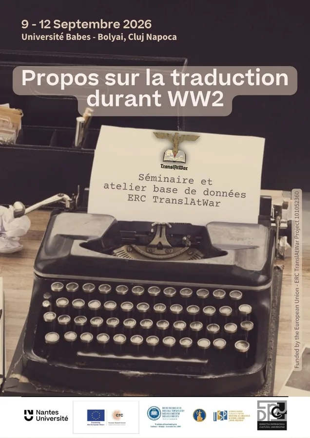 Affiche du deuxième séminaire de recherche TranslAtWar à l'université Babes-Bolyai de Cluj-Napoca, du 9 au 12 septembre 2026
